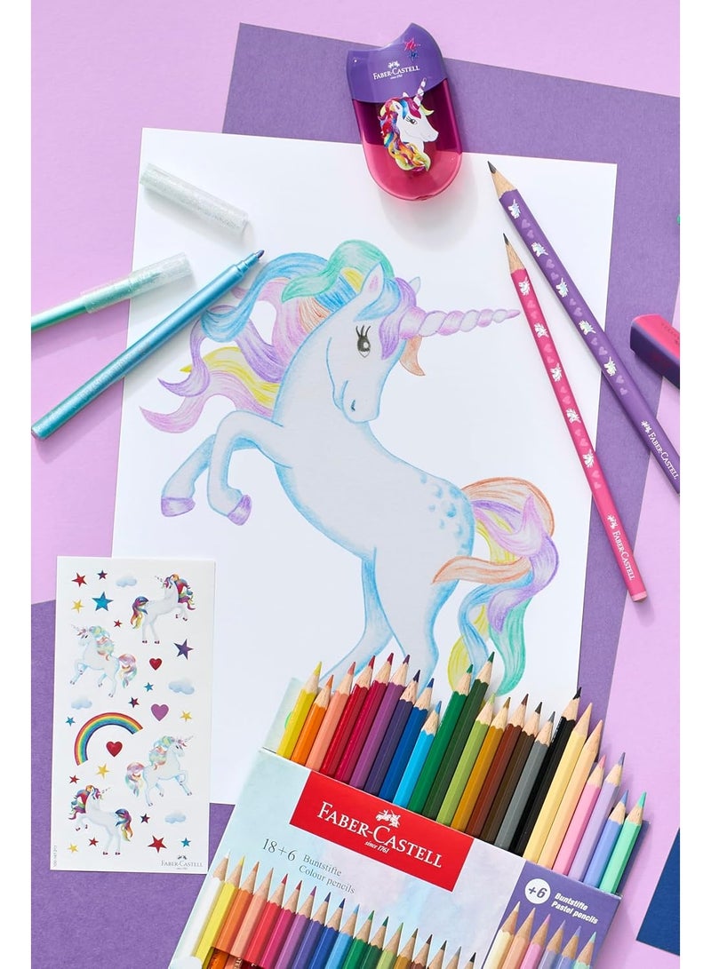 FABER-CASTELL Faber Castell-Special Edition Unicorn 18 Colour Pencils + 6 Pastel pencils Includes Unicorn Sticker - Image 4